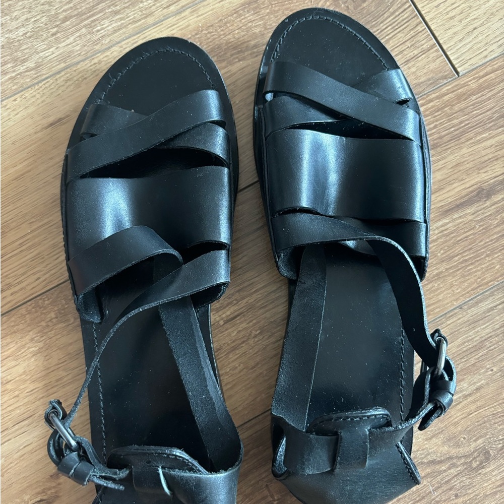 Black Leather Women's Sandals